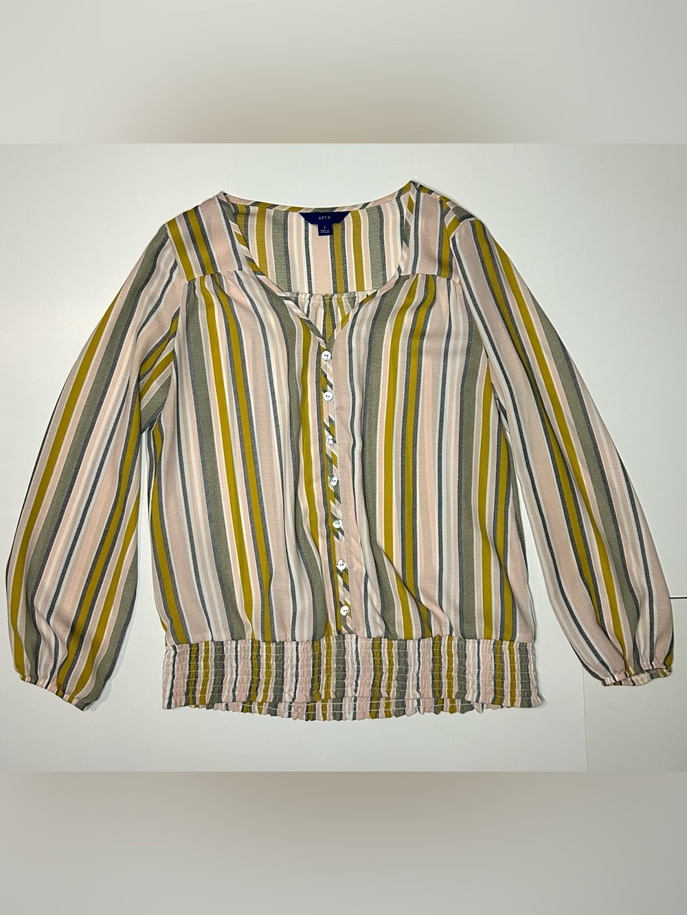 Apt. 9 Women's Multi-Stripe Button Front Blouse - Pink/Green Size Small